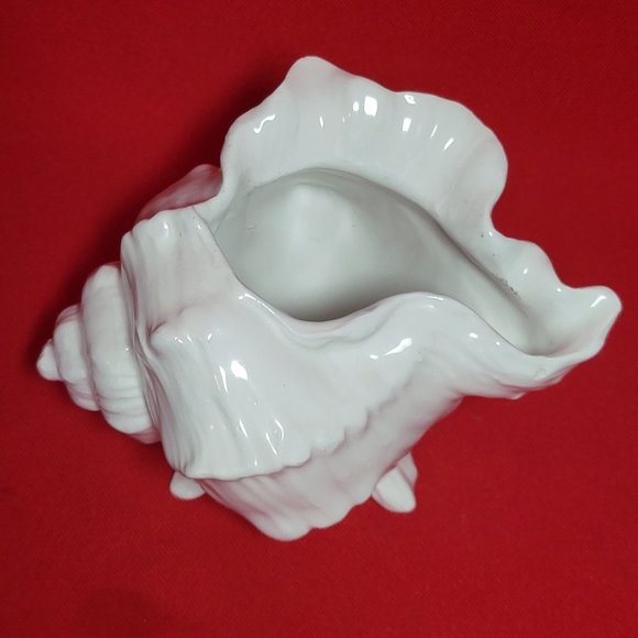 Vintage White Ceramic Sea Shell Planter Marked Italy